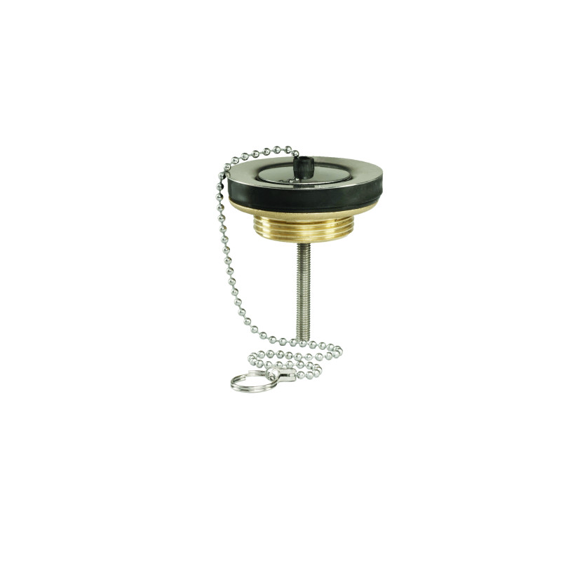 Bonde lavabo à bouchon enjoliveur inox et chaînette,corps laiton,serrage 5 à 50