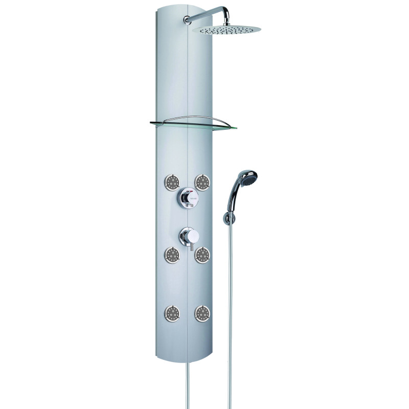 Colonne de douche TOTEM ALU, fonction hydromassage, robinetterie thermostatique