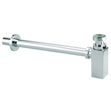Siphon lavabo laiton chromé, design carré réglable 50/120mm, sortie murale
