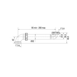 Tubulure gain d'espace lavabo, entraxe 95-260mm, 1"1/4, noir,corps 100% PCR