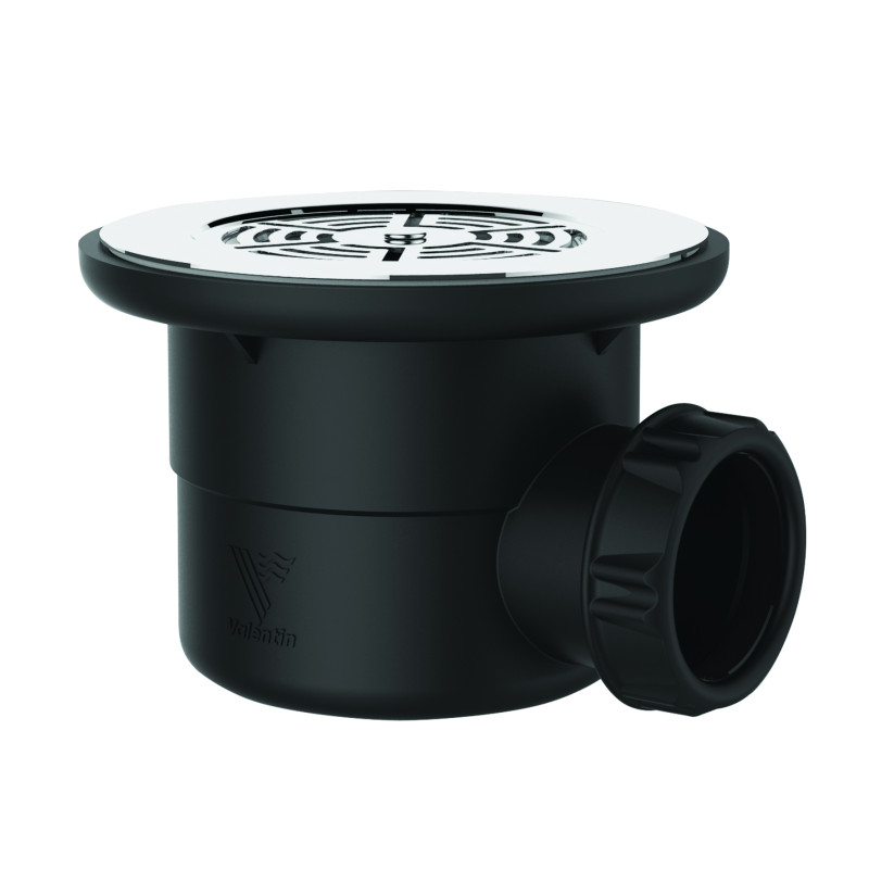 Bonde receveur Ø90, grille inox Ø115mm, sortie horizontale Ø40mm, corps 70% PCR