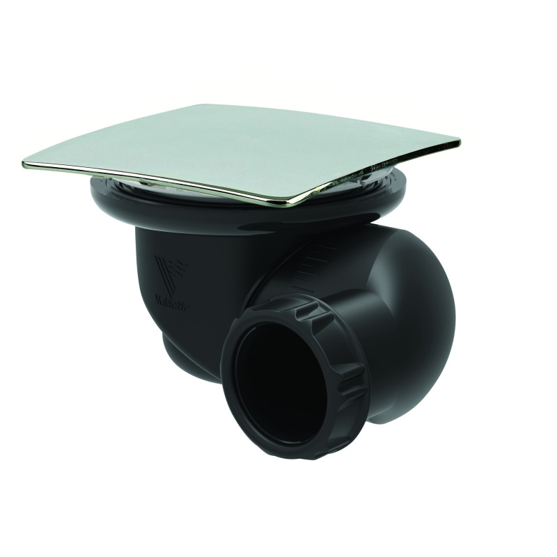 Bonde douche Ø90 GOULUE,capot métal carré,sortie orientable Ø40,corps plastique