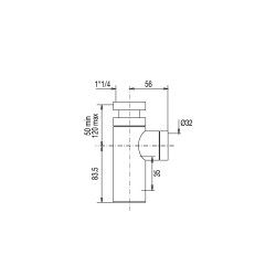 Siphon lavabo ABS chromé, CYLINDRIX, réglable 50/120mm, sortie Ø32mm