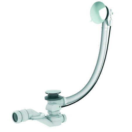 Vidage bain câble 1m, volant/clapet métal chromé,cuvette inox, corps 100% PCR