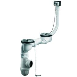 Équipement évier 2 cuves Ø60, bouchons inox, serr 0-55mm, avec TP,corps 100% PCR