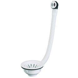 Bonde évier Ø90,panier blanc,cuvette Ø114,5, serr 0-22,trop-plein,corps 100% PCR