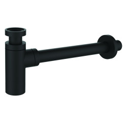 Siphon lavabo laiton chromé noir, réglable 50/120mm, sortie murale 300mm Ø32mm