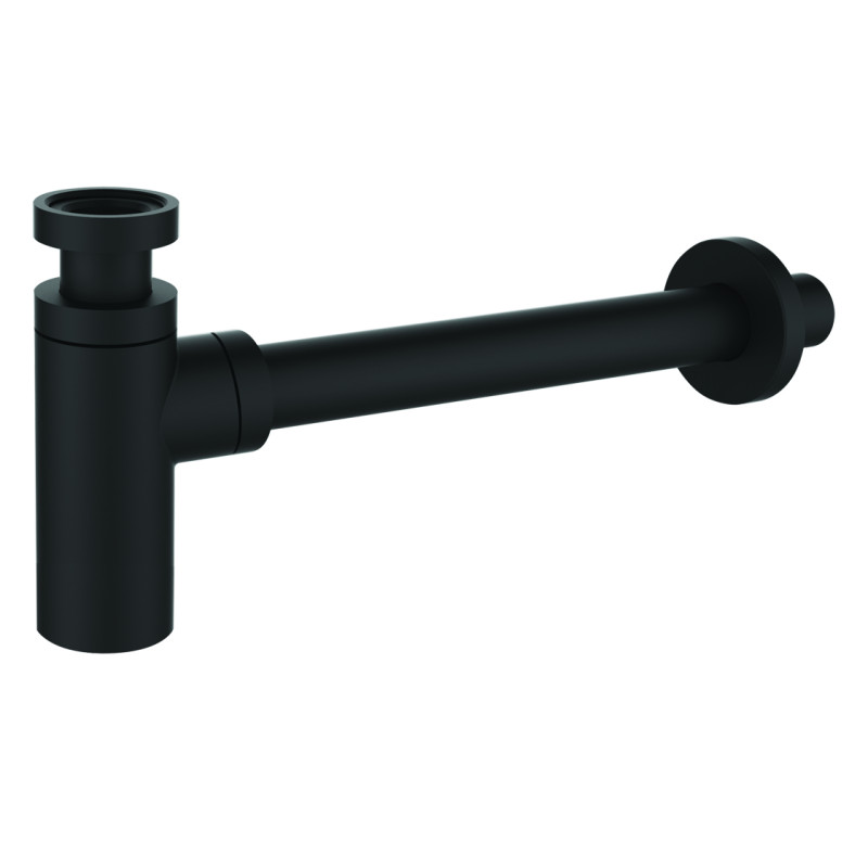 Siphon lavabo laiton chromé noir, réglable 50/120mm, sortie murale 300mm Ø32mm