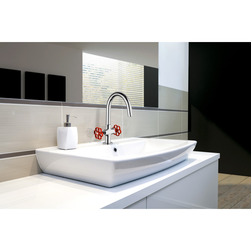 Mélangeur lavabo INDUS poignées rouge