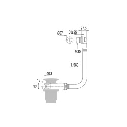 Trop-plein lavabo, Ø30x35mm, serrage 0 à 25mm, intercalaire blanc H. 33mm