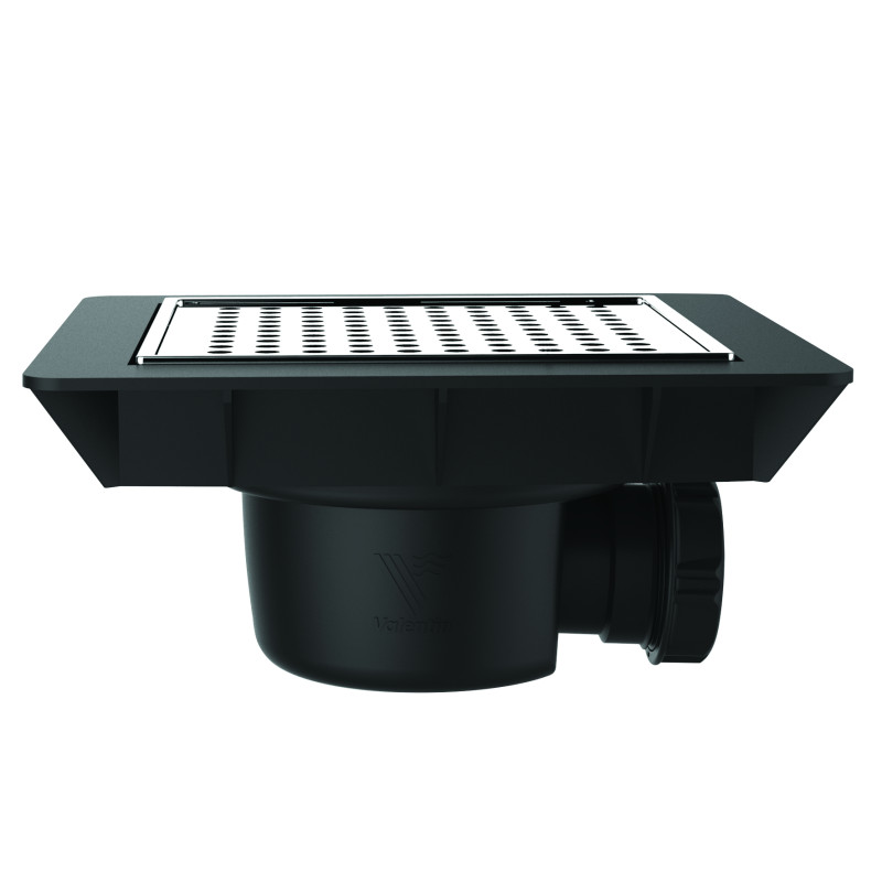 Bonde sol réglable extra-plate,grille inox,sortie horizontale Ø40,corps 70% PCR