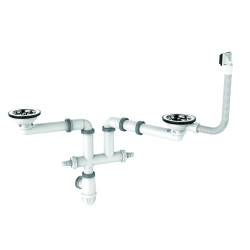 Vidage gain espace ELIPSO évier 2 cuves Ø90 trop-plein, H.89,5mm, corps 100% PCR