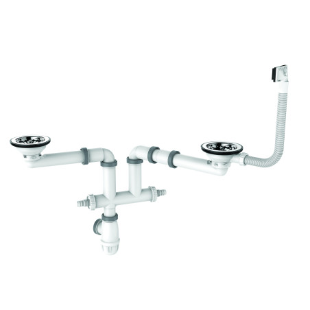 Vidage gain espace ELIPSO évier 2 cuves Ø90 trop-plein, H.89,5mm, corps 100% PCR