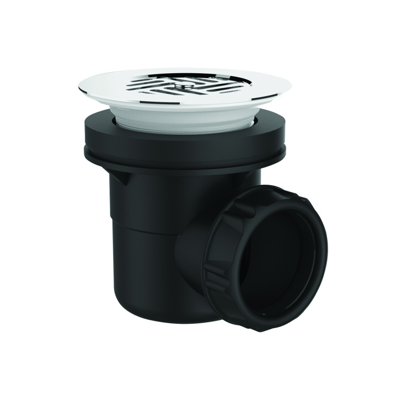 Bonde de douche NF Ø60mm, grille Ø85mm, sortie horizontale Ø40mm, corps 70% PCR