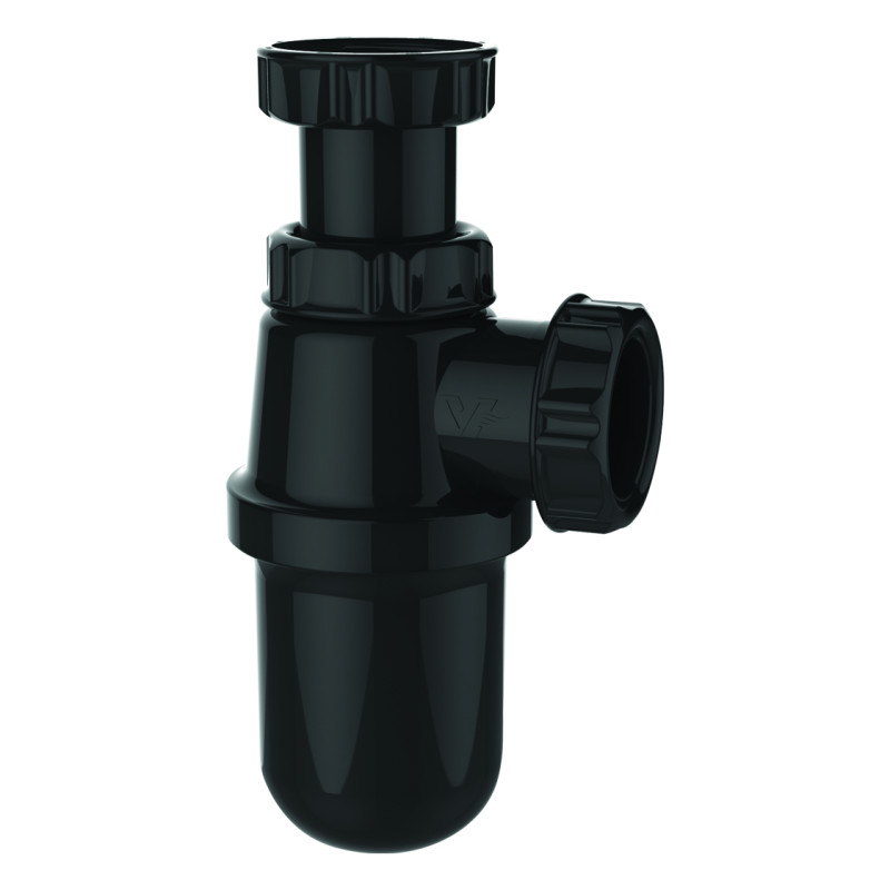 Siphon lavabo ABS noir, réglable 43/97mm, sortie Ø32mm, débit : 46 l/mn