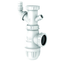 Siphon évier, H. réglable 115-140mm, prises machine ou trop-plein,corps 100% PCR