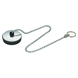 Bouchon avec enjoliveur inox Øbas 36xØhaut 38mm, chaînette L. 300mm anneau brisé
