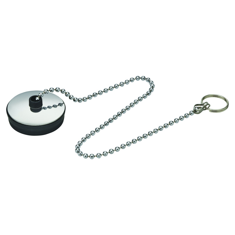Bouchon avec enjoliveur inox Øbas 36xØhaut 38mm, chaînette L. 300mm anneau brisé