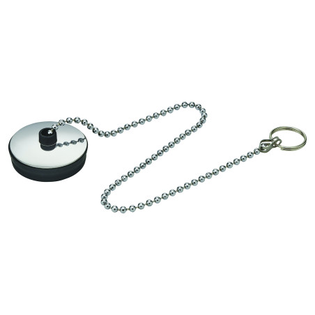 Bouchon avec enjoliveur inox Øbas 36xØhaut 38mm, chaînette L. 300mm anneau brisé
