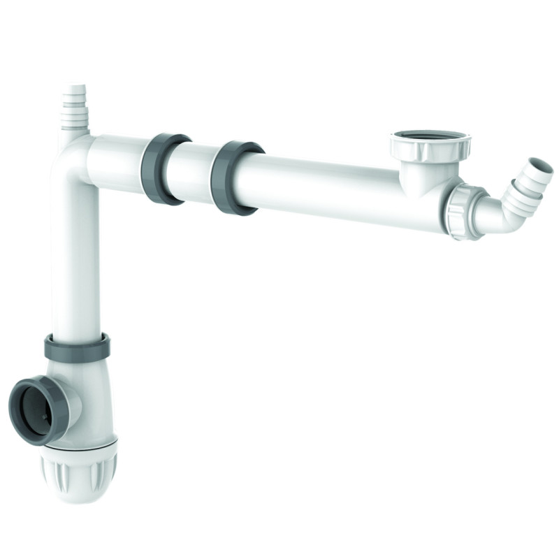 Tubulure gain espace joints intégrés évier 1 cuve réglable,corps 100% PCR