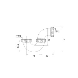 Siphon lavabo tube, non réglable, sortie Ø32,corps 100% PCR