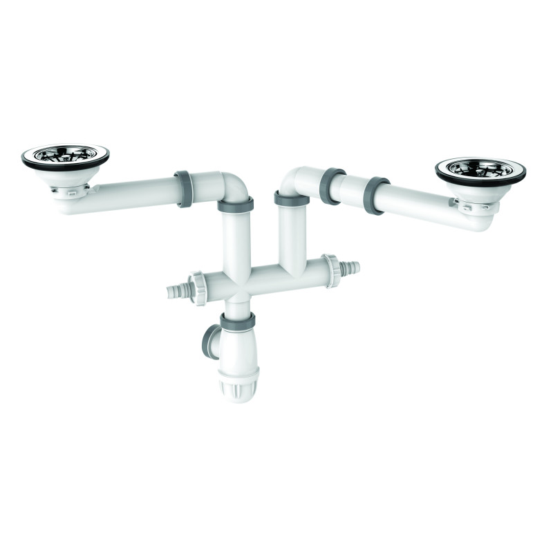 Vidage gain d'espace ELIPSO évier 2 cuves Ø90, H. 89,5mm,corps 100% PCR