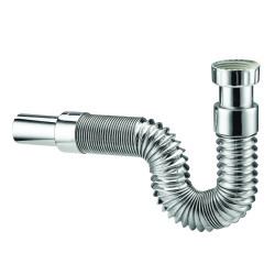 Flexible extensible chromé Ø32mm, écrou métal 1"1/4, embout lisse Ø32mm