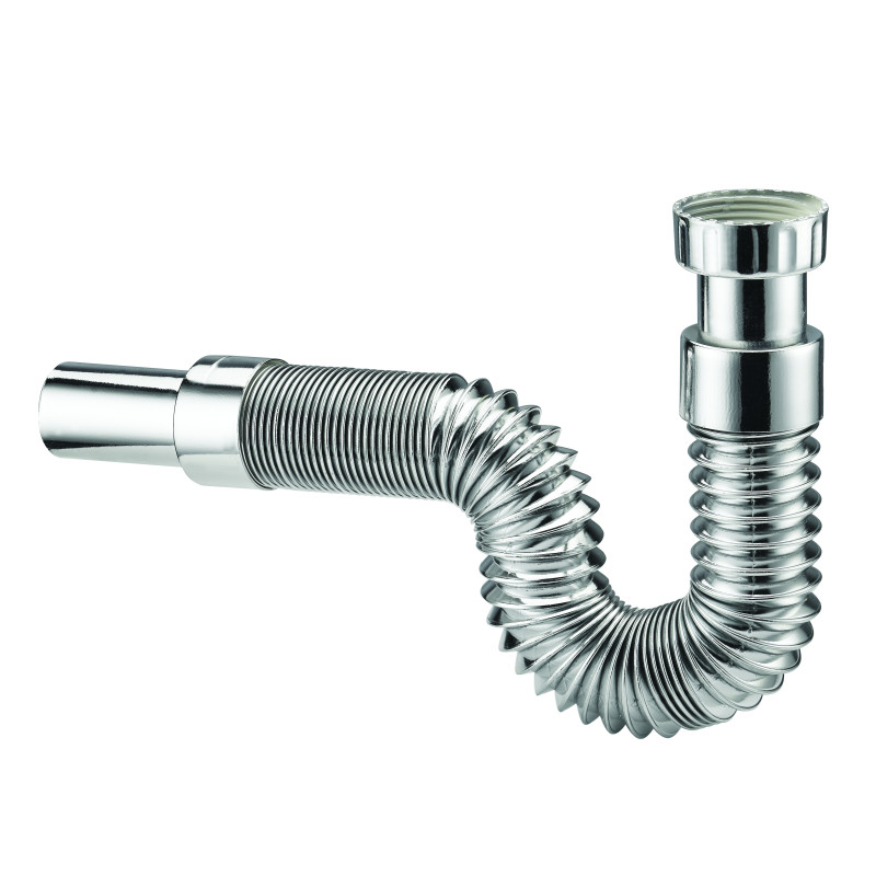 Flexible extensible chromé Ø32mm, écrou métal 1"1/4, embout lisse Ø32mm