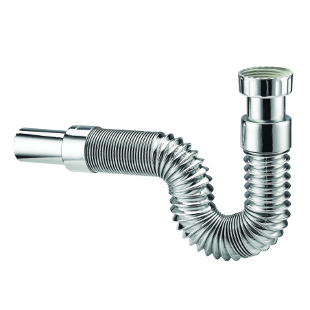 Flexible extensible chromé Ø32mm, écrou métal 1"1/4, embout lisse Ø32mm