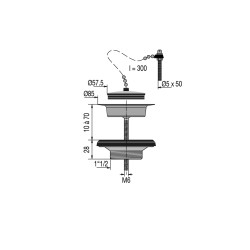 Bonde évier Ø60mm laiton,bouchon enjoliveur inox,cuvette Ø85mm,serrage 10 à 70mm