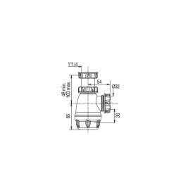 Siphon bidet réglable 48/103mm, sortie Ø32mm, débit : 51 l/mn, corps 100% PCR