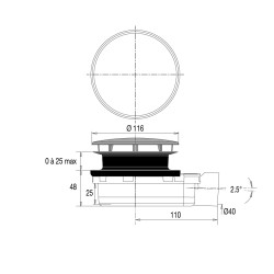 Bonde douche ultra-plate NF Ø90, SMART,capot métal chromé,H.48 mm,corps 70% PCR