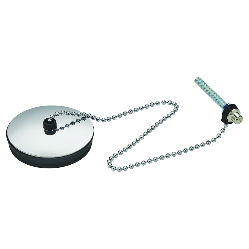 Bouchon avec enjoliveur Øbas 54,6xØhaut 57,5mm, chaînette L. 300mm borne Ø5x50mm