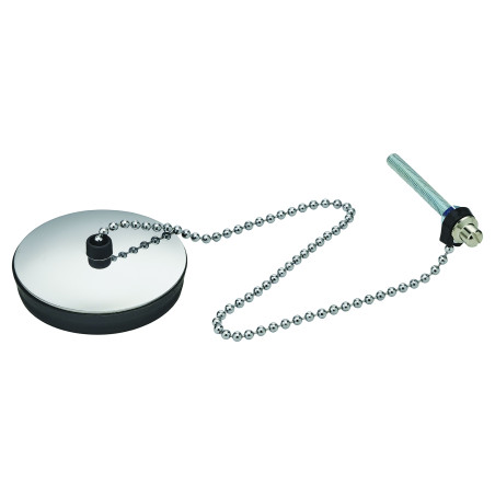 Bouchon avec enjoliveur Øbas 54,6xØhaut 57,5mm, chaînette L. 300mm borne Ø5x50mm