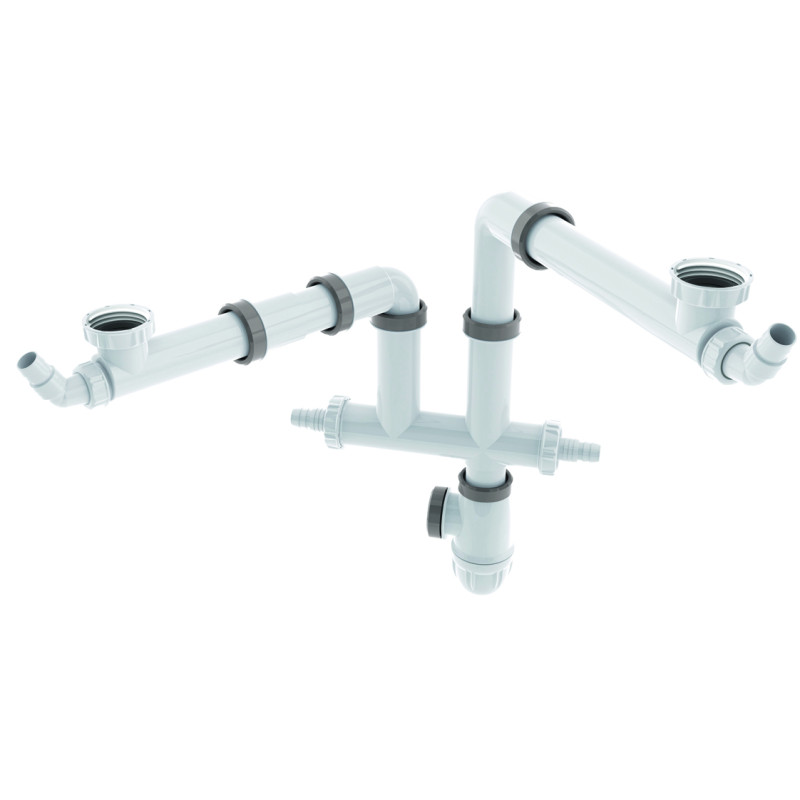 Tubulure gain espace joints intégrés évier 2 cuves réglable,corps 100% PCR
