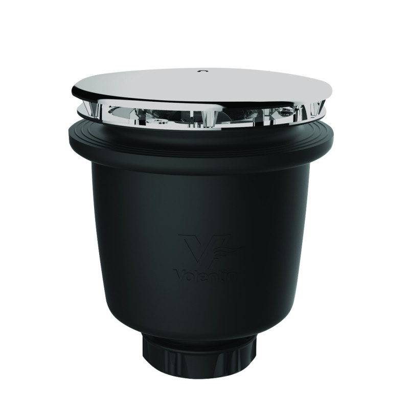 Bonde douche Ø90 capot ABS chromé,sortie verticale,débit 60L/mn,corps 70% PCR