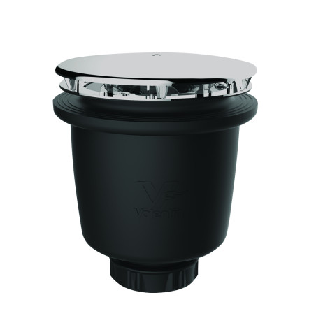 Bonde douche Ø90 capot ABS chromé,sortie verticale,débit 60L/mn,corps 70% PCR