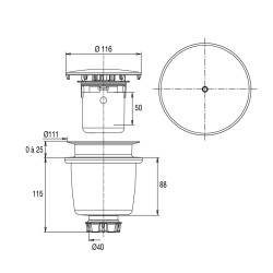 Bonde douche Ø90 capot ABS chromé,sortie verticale,débit 60L/mn,corps 70% PCR