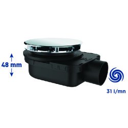 Bonde douche ultra-plate NF Ø90mm, SMART, capot inox, H.48mm, plastique recyclé
