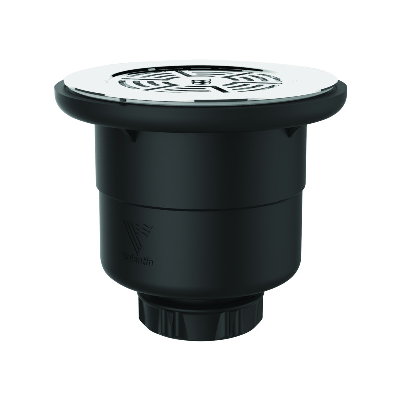 Bonde receveur Ø90, grille inox Ø115mm, sortie verticale Ø40mm, corps 70% PCR