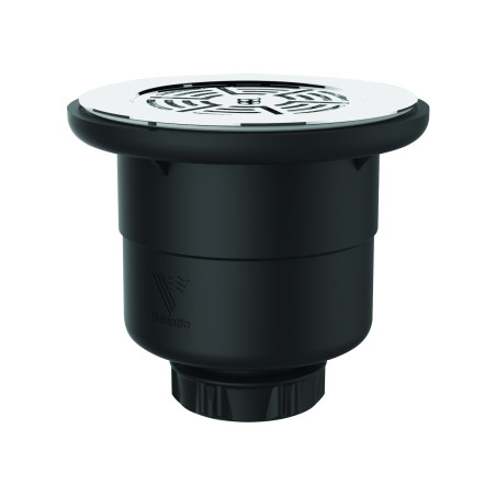 Bonde receveur Ø90, grille inox Ø115mm, sortie verticale Ø40mm, corps 70% PCR