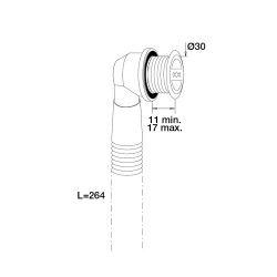 Trop-plein évier grès, enjoliveur Ø30mm, longueur 25mm, serrage 11 à 17mm