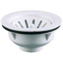 Bonde évier Ø90,panier blanc Ø75, cuvette Ø114,5mm, serr 0-22mm, corps 100% PCR