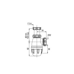 Siphon lavabo NF, réglable 48/103mm, entrée 1''1/4, sortie Ø32mm,corps 100% PCR