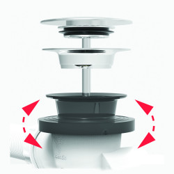Vidage bain NF câble 650,volant ABS chromé,clapet et cuvette inox,corps 100% PCR