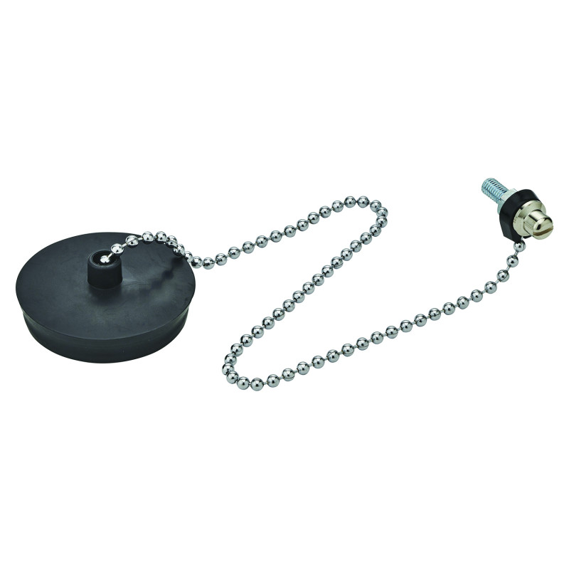 Bouchon noir Øbas 41,5xØhaut 45mm, chaînette L. 300mm, borne Ø5x22mm