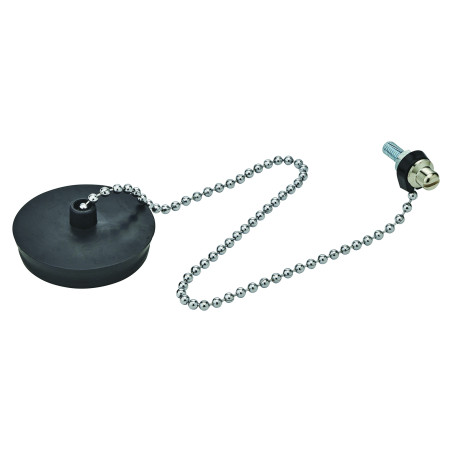 Bouchon noir Øbas 41,5xØhaut 45mm, chaînette L. 300mm, borne Ø5x22mm