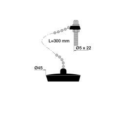 Bouchon noir Øbas 41,5xØhaut 45mm, chaînette L. 300mm, borne Ø5x22mm