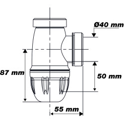 Siphon spécial tubulure CONNECTIC, entrée Ø40mm sortie Ø40mm