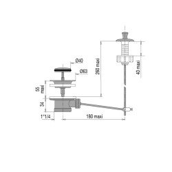 Bonde lavabo automatique laiton, avec tirette verticale, serrage 35 à 55mm
